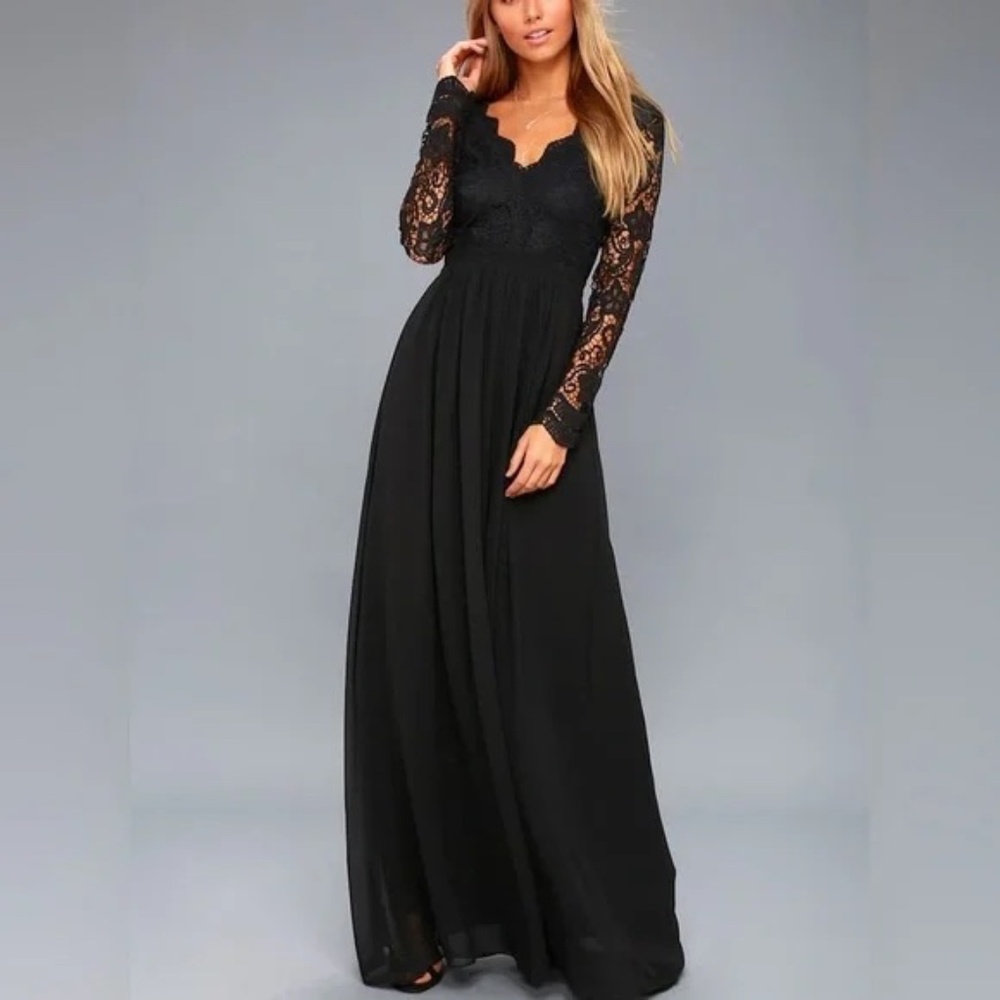 LULULS - Awaken My Love Black Long Sleeve Lace Maxi Dress - Picture 1 of 10